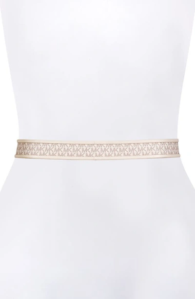 Shop Michael Kors Two-tone Logo Belt In Vanilla/ Gold