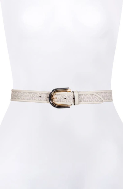 Shop Michael Kors Two-tone Logo Belt In Vanilla/ Gold