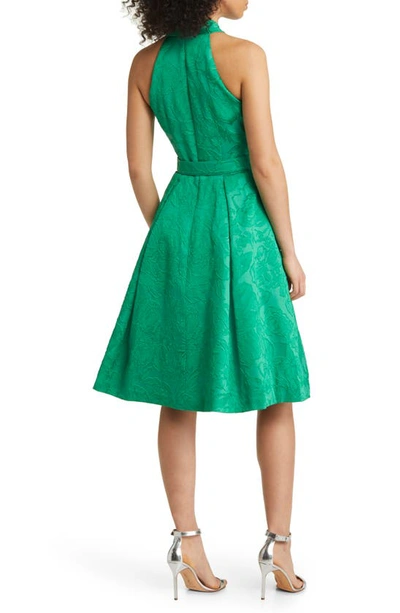 Shop Eliza J Halter Neck Jacquard Cocktail Dress In Green