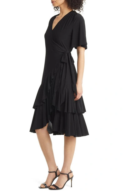 Shop Kiyonna Miranda Ruffle Wrap Dress In Black Noir