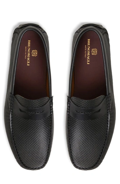 Shop Bruno Magli Xane Driving Penny Loafer In Black Woven