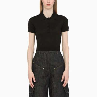 Shop Loewe | Black Silk Knit Polo Shirt
