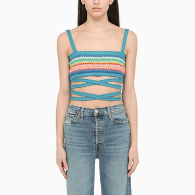 Shop Alanui Light Blue/multicolour Crochet Short Top In Multicolor