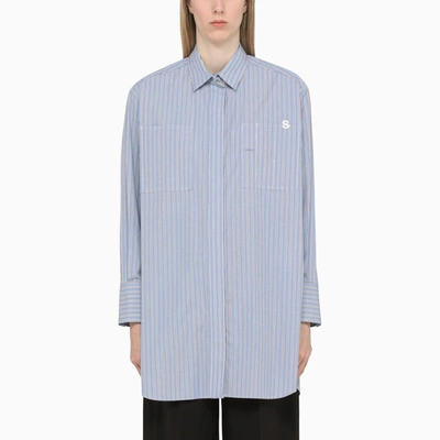 Shop Sacai Blue Striped Wide Shirt In Light Blue