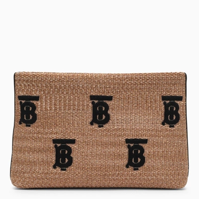 Shop Burberry | Beige Raffia Envelope With Monogram