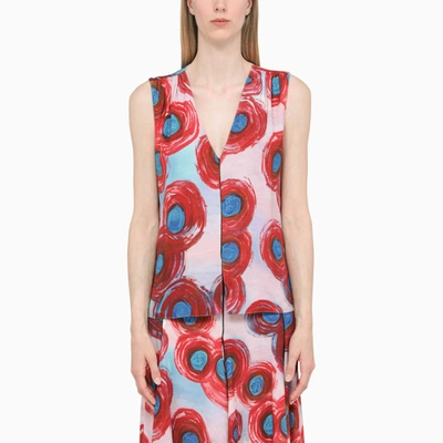 Shop Marni Printed V-neck Top In Red