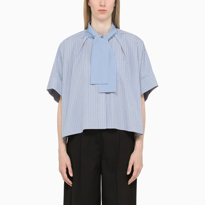 Women's Thomas Mason Tie-neck Cotton Poplin Shirt In Light Blue