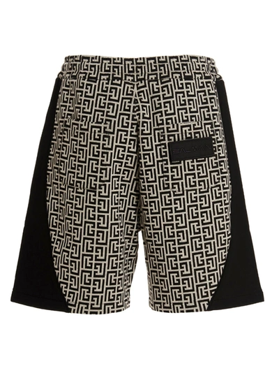 Shop Balmain 'monogram' Bermuda Shorts In White/black