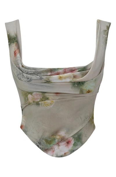 Shop House Of Cb Una Floral Cowl Neck Lace-up Corset Top In Print 2 Flower Cream