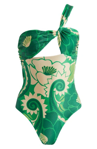 Shop Farm Rio Tropical Groove One-shoulder One-piece Swimsuit In Tropical Groove Green