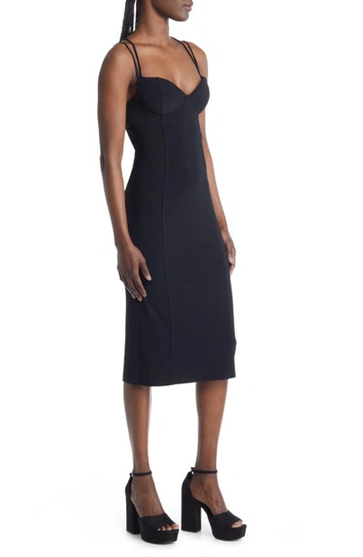 Shop Open Edit Corset Detail Stretch Knit Sheath Dress In Black