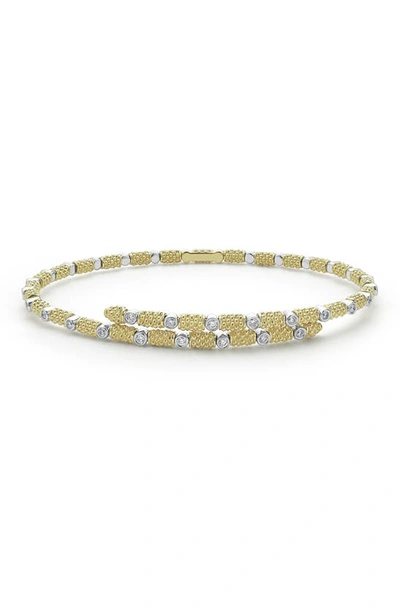 Lagos 18k White & Yellow Gold Signature Caviar Diamond Superfine Cuff Coil Bracelet In Gold