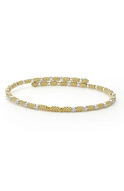 Lagos 18k White & Yellow Gold Signature Caviar Diamond Superfine Cuff Coil Bracelet In Gold