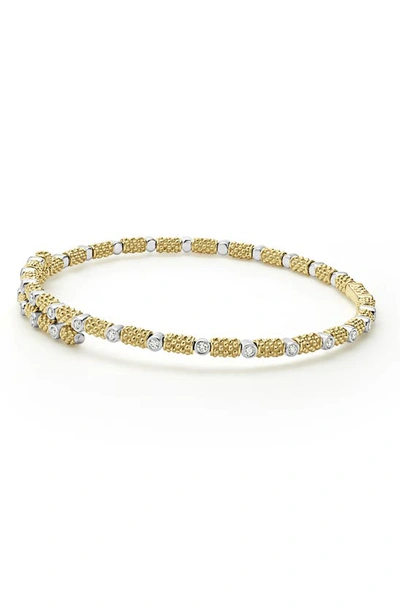 Lagos 18k White & Yellow Gold Signature Caviar Diamond Superfine Cuff Coil Bracelet In Gold