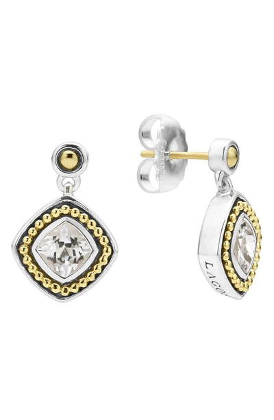 Shop Lagos Caviar Color White Topaz Drop Earrings In Gold
