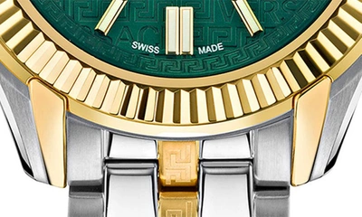 Versace Women's Swiss Greca Time Two Tone Stainless Steel Bracelet Watch 35mm In Two Tone