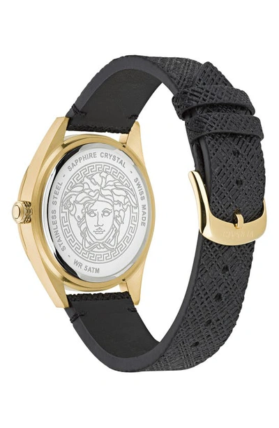 Shop Versace V-code Leather Strap Watch, 42mm In Ip Yellow Gold