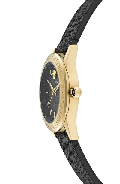 Shop Versace V-code Leather Strap Watch, 42mm In Ip Yellow Gold