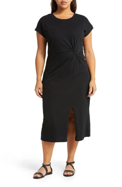 Shop Caslon (r) Twist Detail Organic Cotton Dress In Black