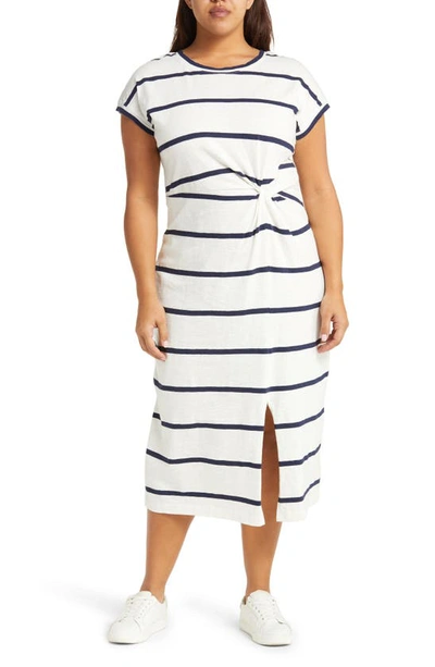 Shop Caslon Twist Detail Organic Cotton Dress In Ivory- Navy Peacoat Stripe