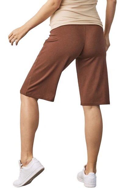 Shop Angel Maternity Wide Leg Knit Maternity Shorts In Brown