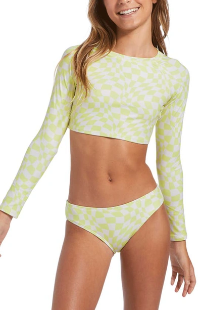 Shop Billabong Kids' Daydream Check Crop Rashguard Two-piece Swimsuit In Light Lime