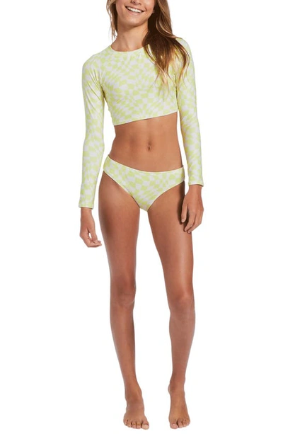 Shop Billabong Kids' Daydream Check Crop Rashguard Two-piece Swimsuit In Light Lime