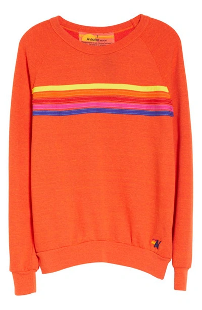 Shop Aviator Nation 5-stripe Sweatshirt In Orange/ Yellow Purple