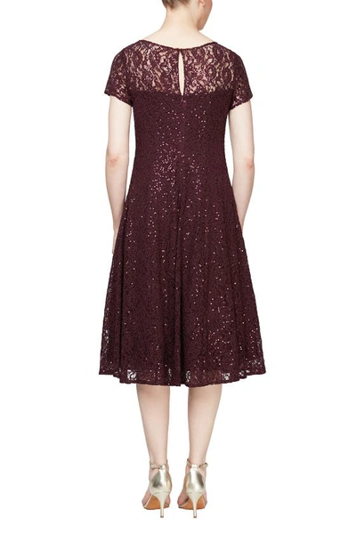 Sl Fashions Sequined Lace Midi Dress In Fig