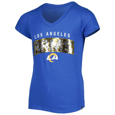 Shop New Era Girls Youth  Royal Los Angeles Rams Reverse Sequin Wordmark V-neck T-shirt