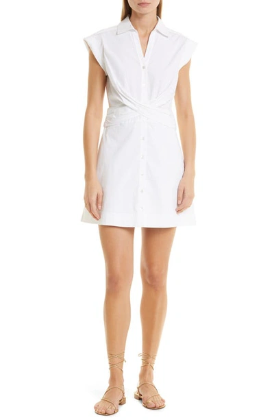 Shop Veronica Beard Nagano Crossover Stretch Cotton Shirtdress In White