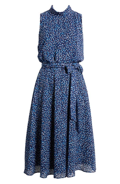 Shop Eliza J Abstract Print Sleeveless A-line Dress In Navy