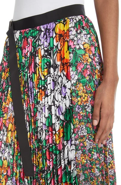Shop Sacai Pleated Mixed Floral Print Skirt In Yellow/ White Multi