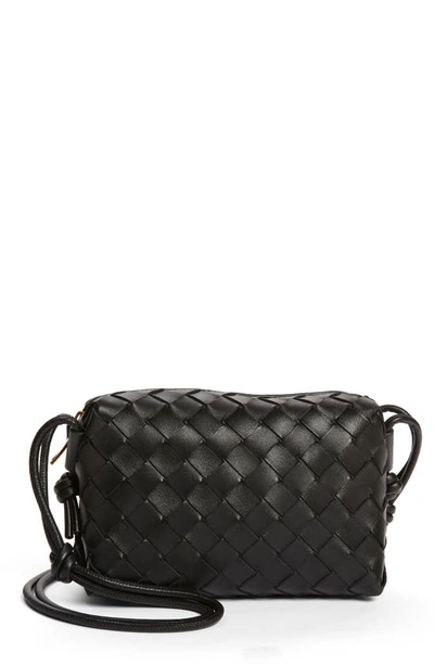 Shop Bottega Veneta Mini Intrecciato Leather Crossbody Bag In 8425 Black-gold