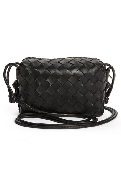 Shop Bottega Veneta Mini Intrecciato Leather Crossbody Bag In 8425 Black-gold