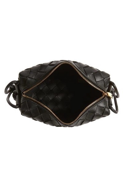 Shop Bottega Veneta Mini Intrecciato Leather Crossbody Bag In 8425 Black-gold