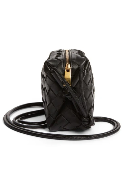 Shop Bottega Veneta Mini Intrecciato Leather Crossbody Bag In 8425 Black-gold