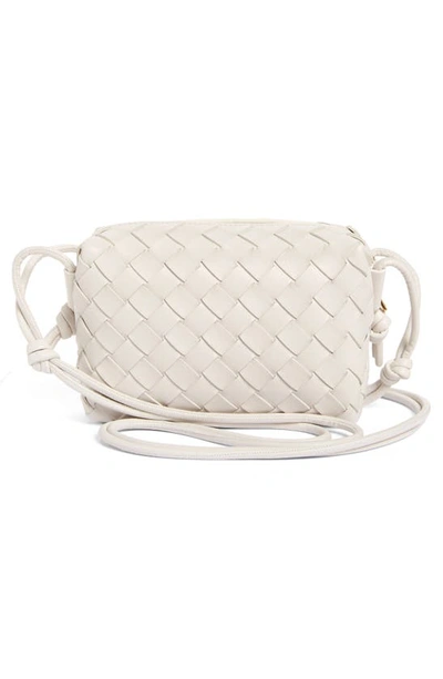 Shop Bottega Veneta Mini Intrecciato Leather Crossbody Bag In 9009 White-gold