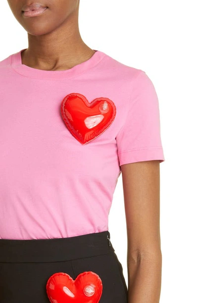 Shop Moschino Inflatable Heart Cotton T-shirt In Fuchsia