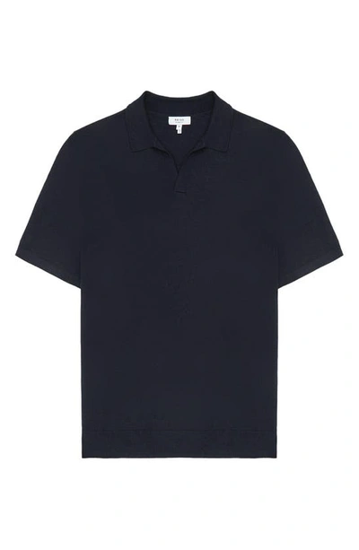 Shop Reiss Duchie Johnny Collar Short Sleeve Wool Polo Sweater In Navy