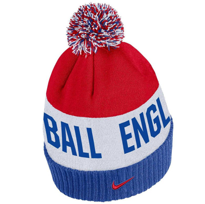Shop Nike Blue/red England National Team Classic Stripe Cuffed Knit Hat With Pom