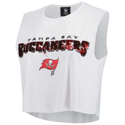 Shop Cuce White Tampa Bay Buccaneers Sequin Tri-blend Cropped Tank Top