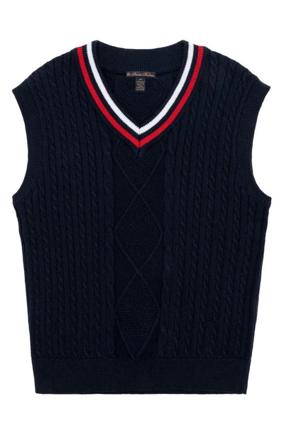 Shop Brooks Brothers Kids' Cable Knit Vest In 604 Navy