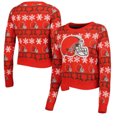 Foco Red Cleveland Browns Ugly Holiday Cropped Jumper