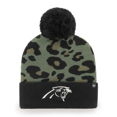 Shop 47 ' Green/black Carolina Panthers Bagheera Cuffed Knit Hat With Pom