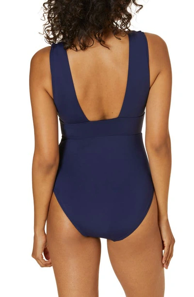 Shop Andie Mykonos Plunge One-piece Swimsuit In Navy