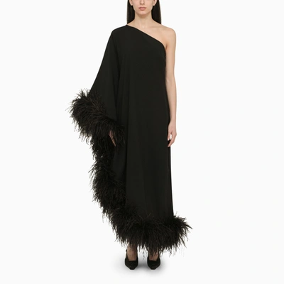 Shop Taller Marmo One-shoulder Long Black Dress With Feathers