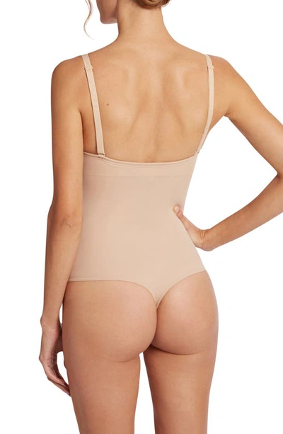 Shop Wolford Mat De Luxe Shaping Thong Bodysuit In Powder