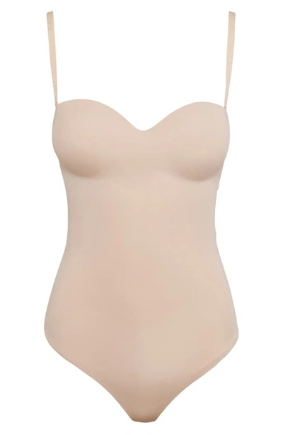 Shop Wolford Mat De Luxe Shaping Thong Bodysuit In Powder