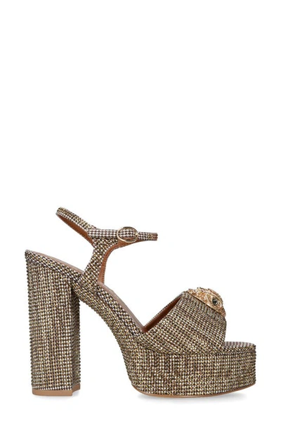 Kurt Geiger London Womens Beige Kensington Houndstooth Woven Platform Sandals In Dark Beige